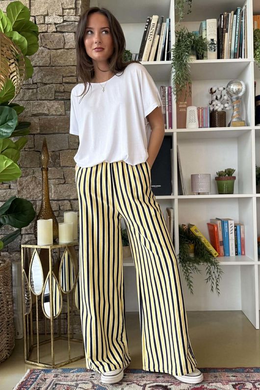 Marlow Stripe Wide Leg Lounge Trouser Lemonade Navy /9=
